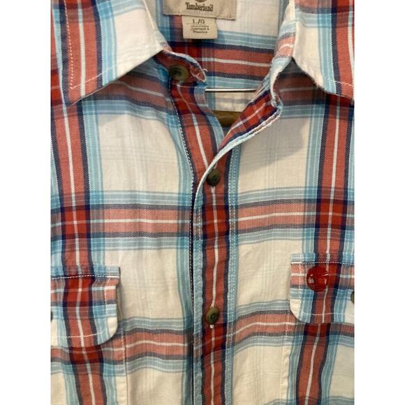Timberland Shirt Mens Large Multicolor Plaid Button Up Regular Fit Cotton - Picture 3 of 14